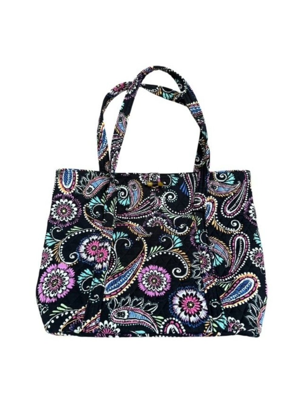 Vera Bradley Bandana Swirl Glenna Tote Shoulder Bag Paisley Quilted Cotton Black - Picture 2 of 14
